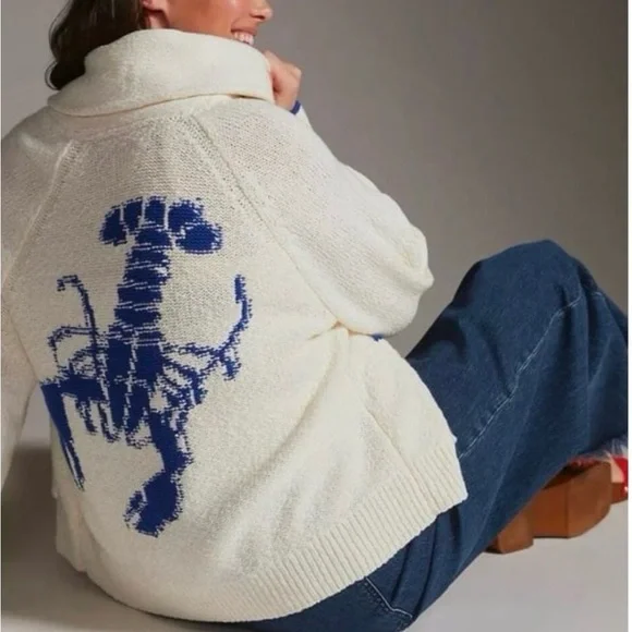 Anthropologie Maeve White Sweater with Blue Accents - Picture 2 of 6